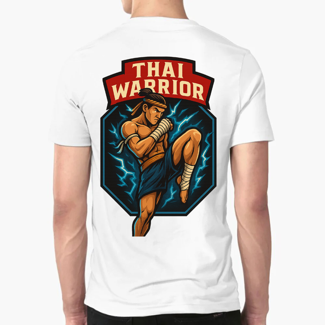 Thai Warrior Muay Thai Fighter T-Shirt Design Vector preview image.