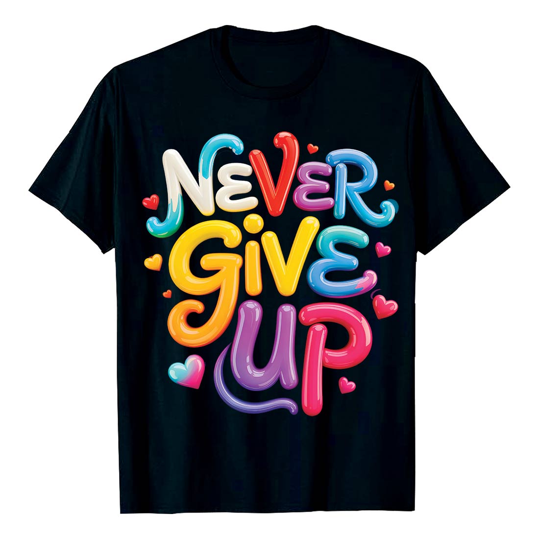 2 Design Never Give Up” colorful motivational t-shirt design Never Give Up Colorful Motivational Quote Shirt Graffiti motivation T shirt PNG File preview image.