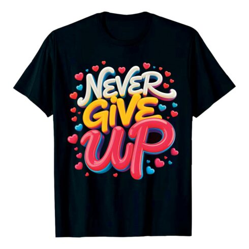 2 Design Never Give Up” colorful motivational t-shirt design Never Give Up Colorful Motivational Quote Shirt Graffiti motivation T shirt PNG File cover image.