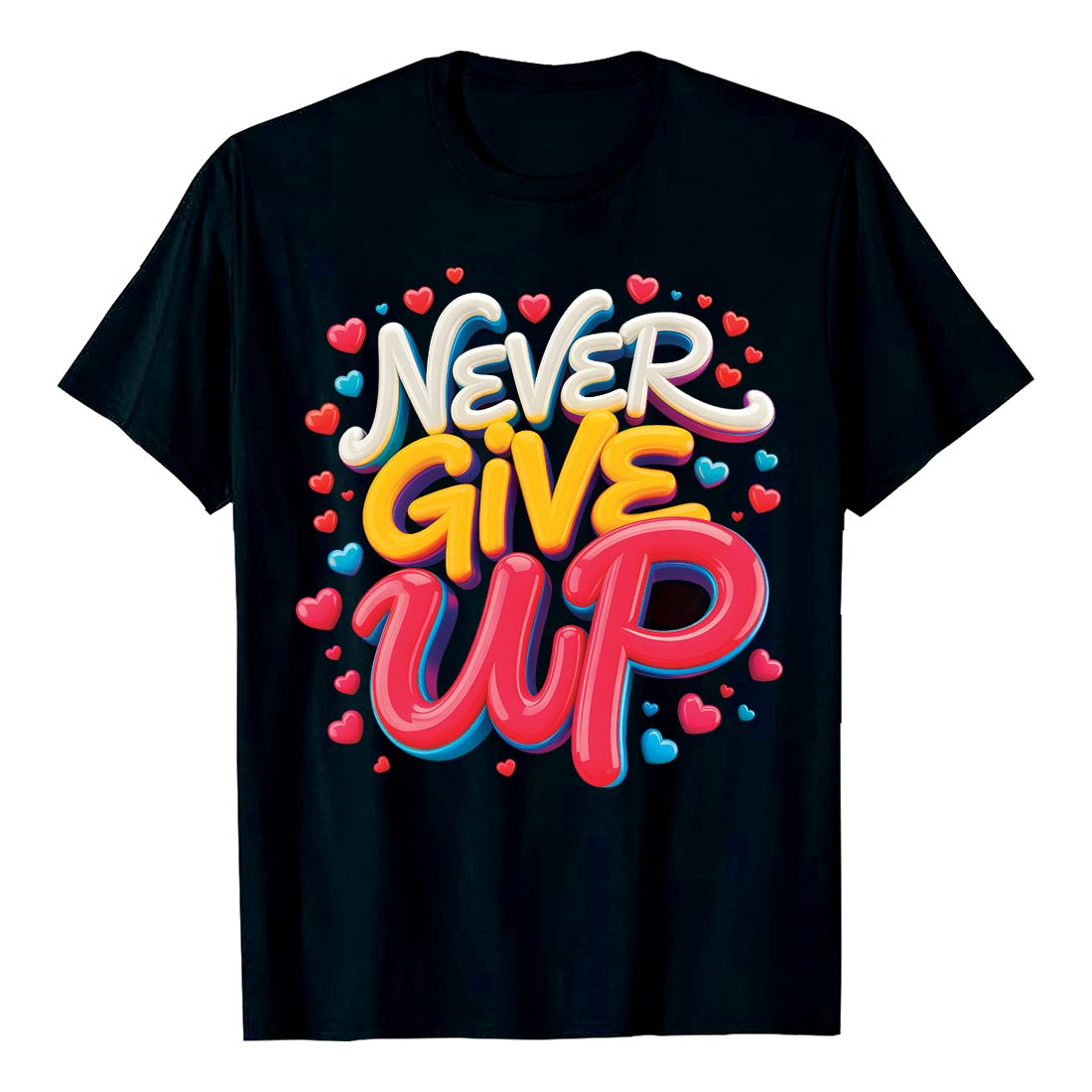2 Design Never Give Up” colorful motivational t-shirt design Never Give Up Colorful Motivational Quote Shirt Graffiti motivation T shirt PNG File cover image.