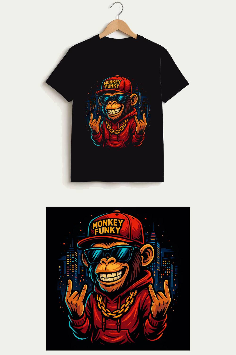 Monkey Funky T-Shirt Design pinterest preview image.