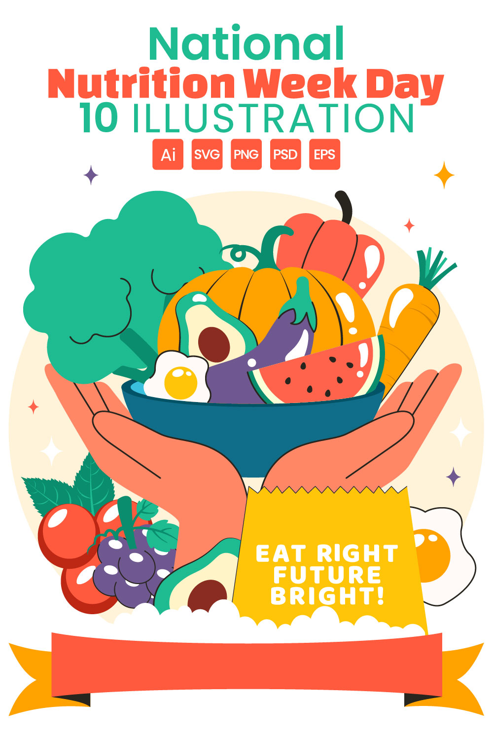 10 National Nutrition Week Day Illustration pinterest preview image.