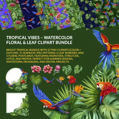 Tropical Vibes – Watercolor Floral & Leaf Clipart Bundle cover image.