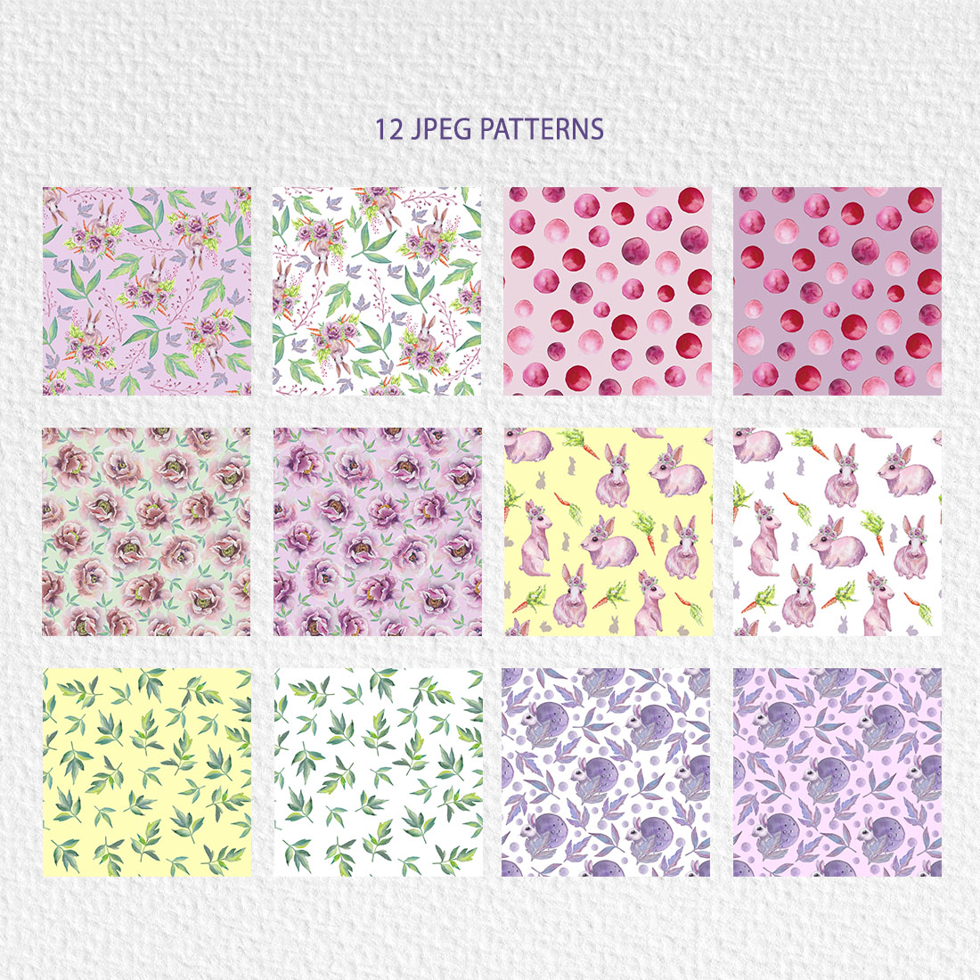 Spring Bunny & Peonies Watercolor Clipart Set preview image.
