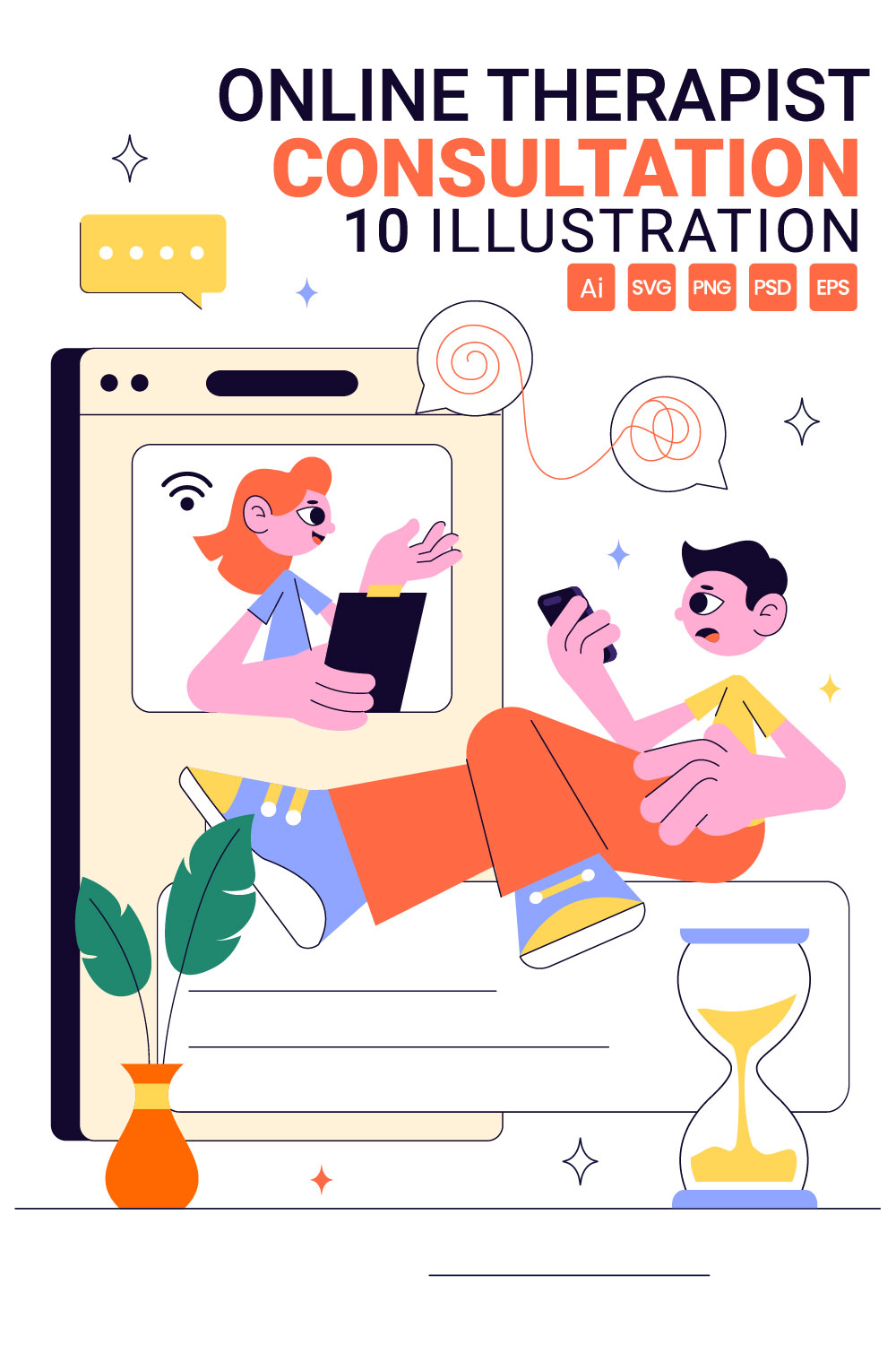 10 Online Therapist Consultation Illustration pinterest preview image.