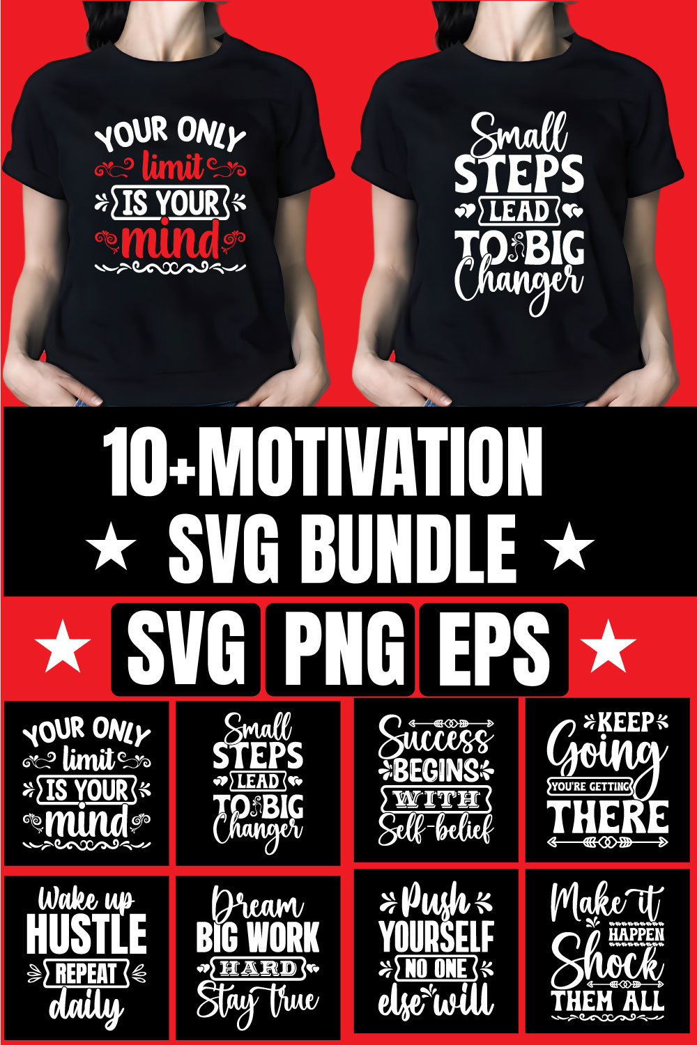 10 Motivational SVG Bundle – Inspirational Mug & T-shirt Designs for Cricut pinterest preview image.