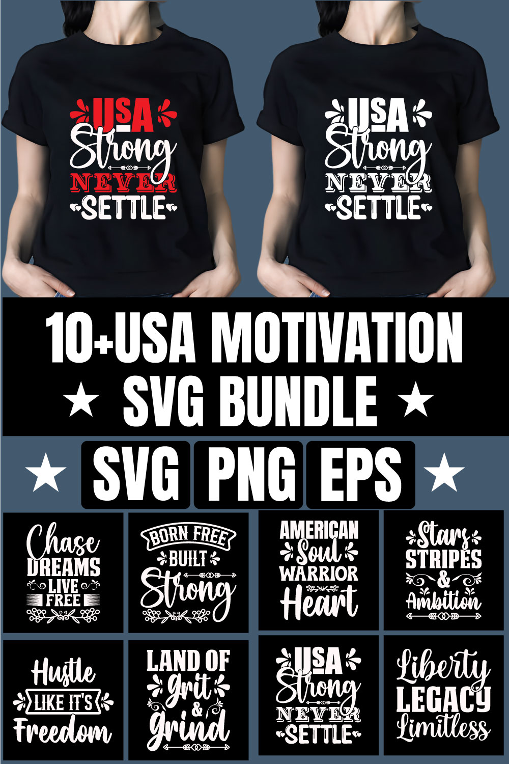 USA Motivational SVG Bundle | T-shirt Design | Cricut Cut Files pinterest preview image.