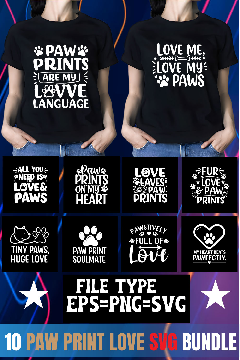 10+ Paw Print Love SVG Bundle – Cute Pet Lover Designs for Cricut & Crafts pinterest preview image.