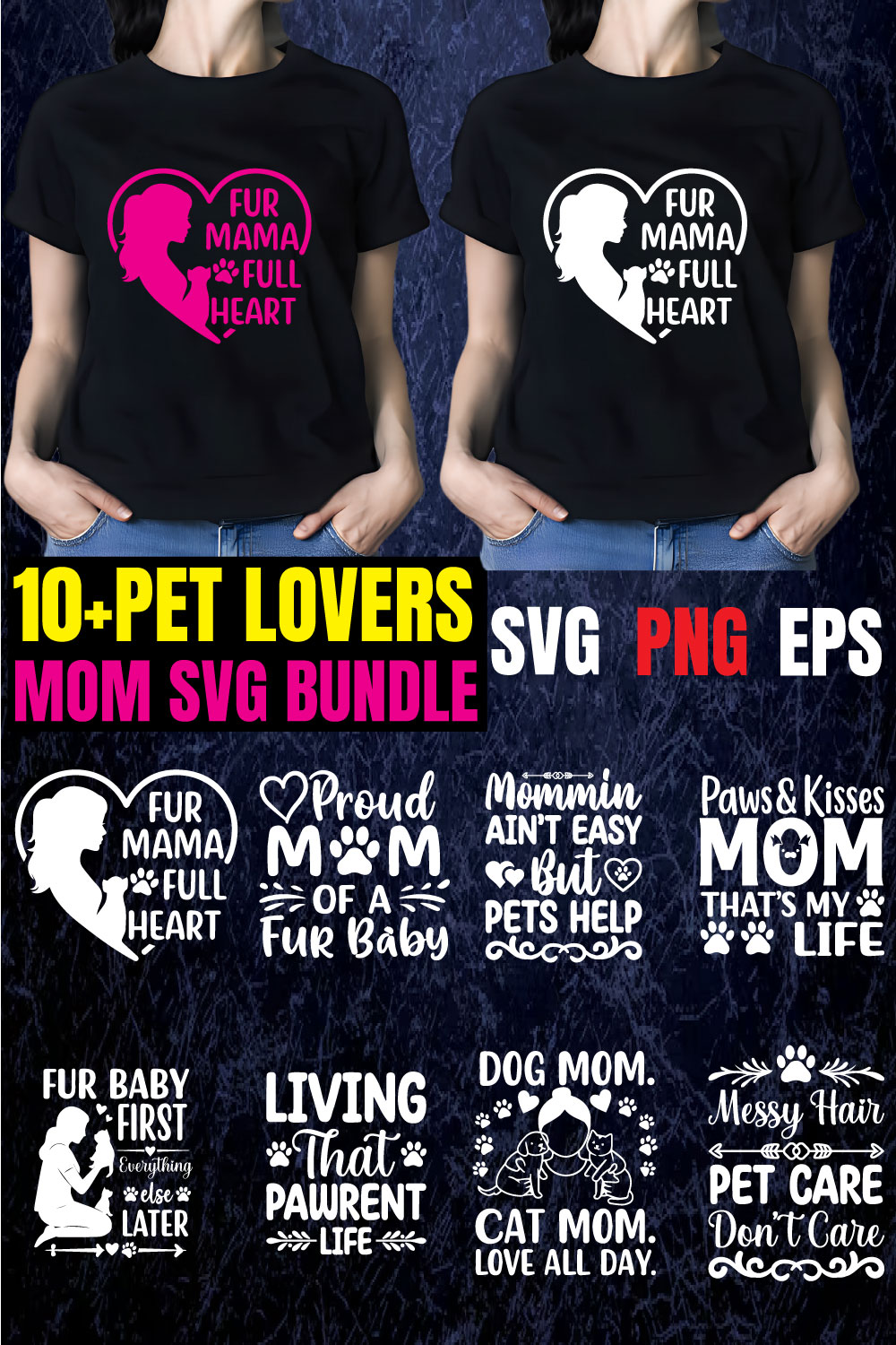 10 Pet Lover Mom SVG Bundle – Cute Typography T-Shirt Designs for Cricut & Silhouette pinterest preview image.