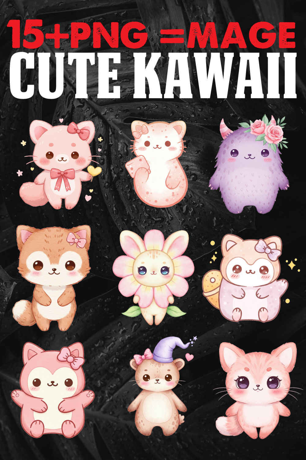 15+ Cute Kawaii Sublimation Clipart PNG | High-Resolution Bundle pinterest preview image.