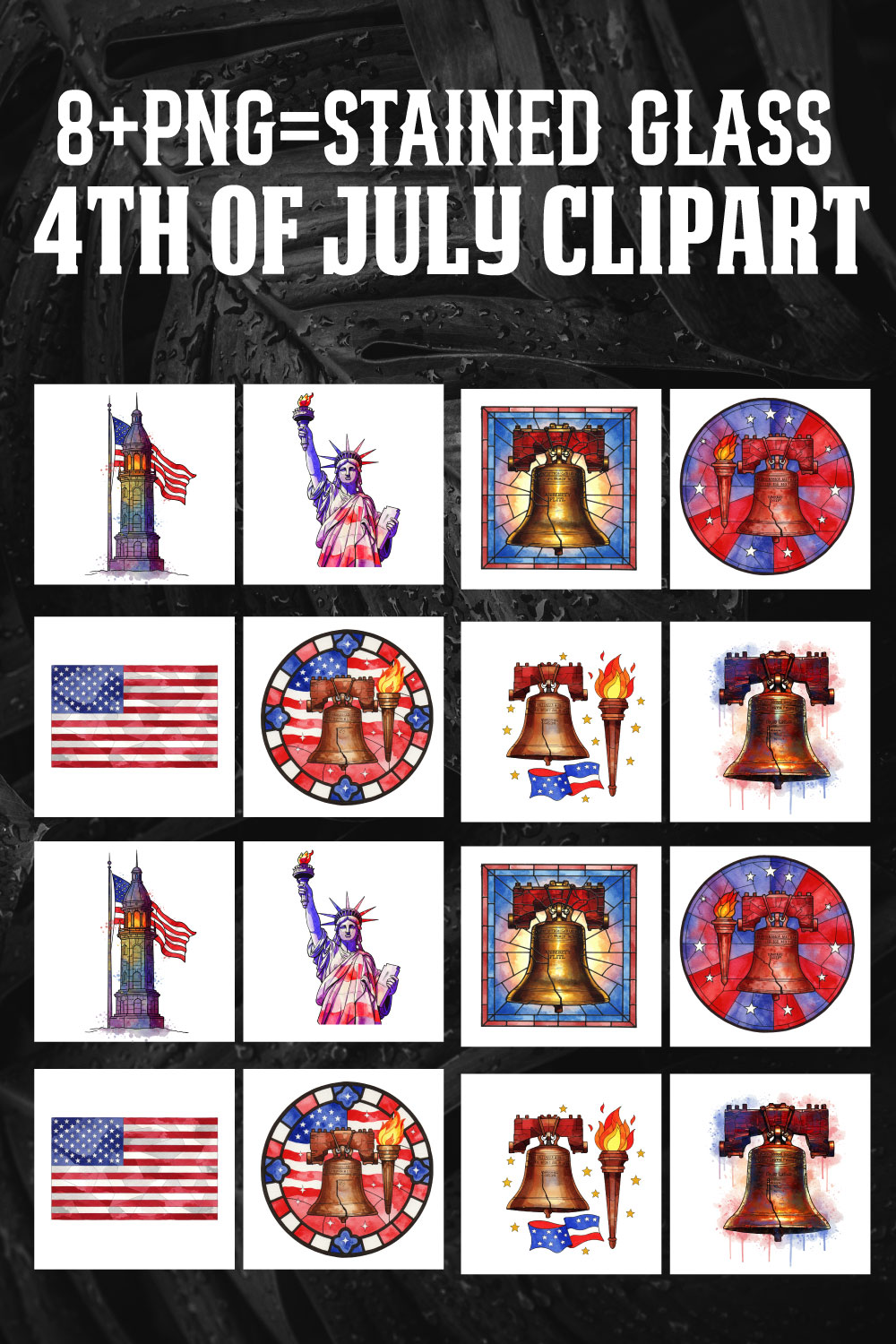 8+ Round Stained Glass 4th of July Clipart PNG | Patriotic Sublimation Bundle pinterest preview image.