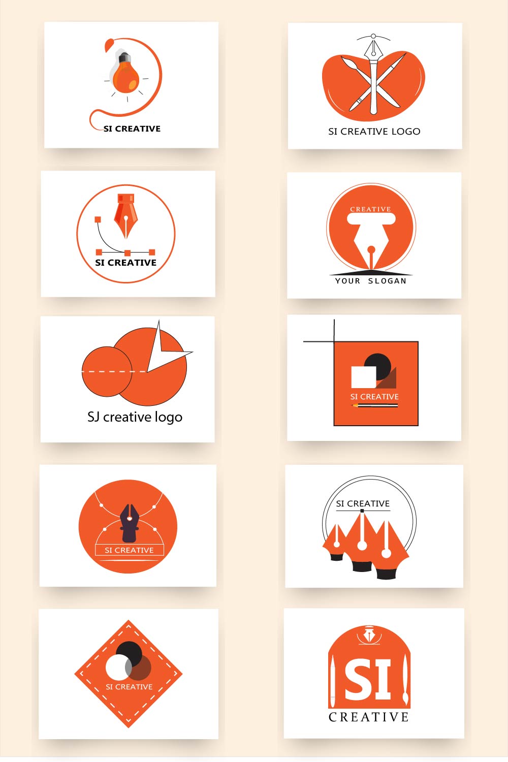Bundle of 10 minimal customizable graphic designer logos pinterest preview image.