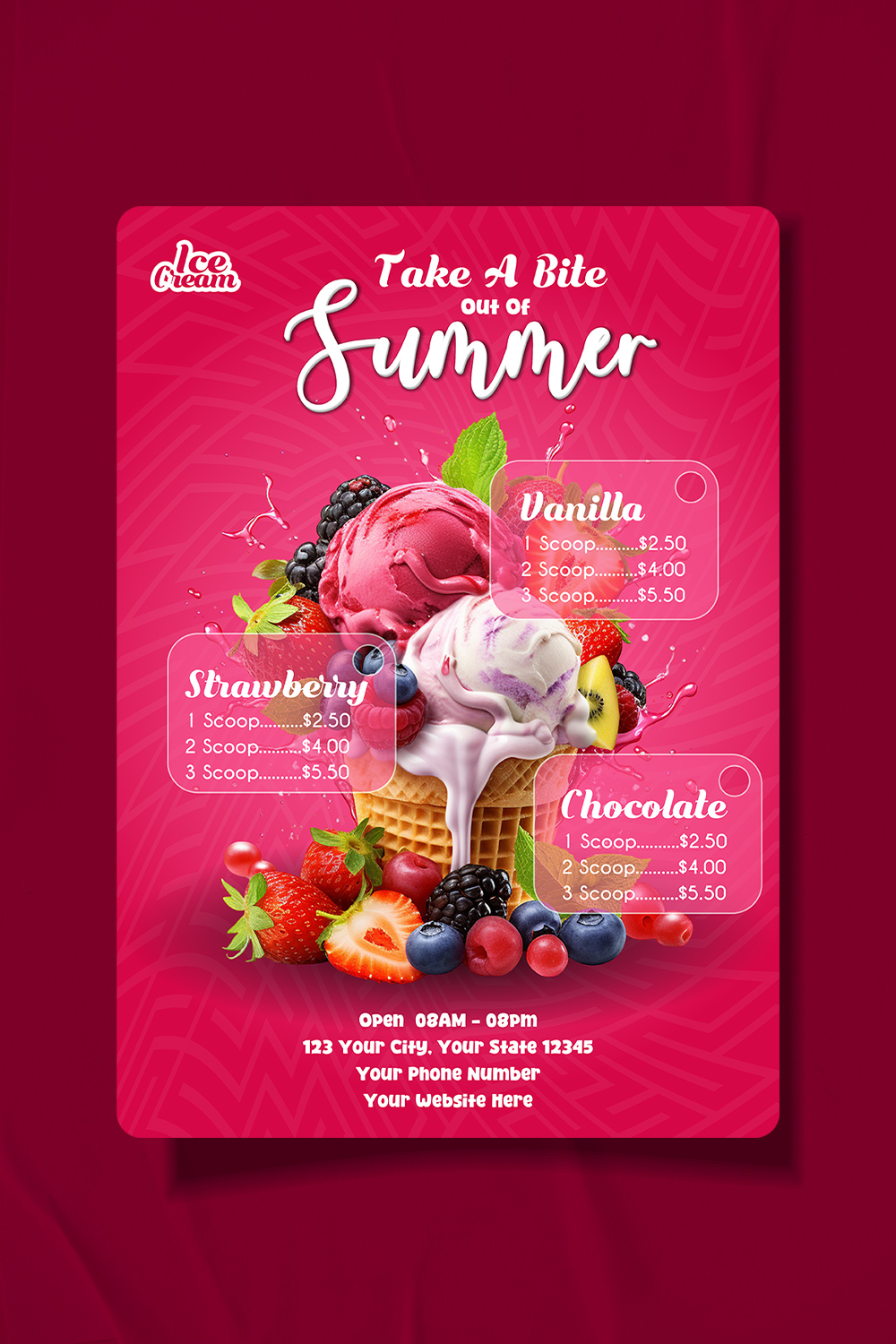 Take a bite out of summer promotional restaurant ice cream template pinterest preview image.