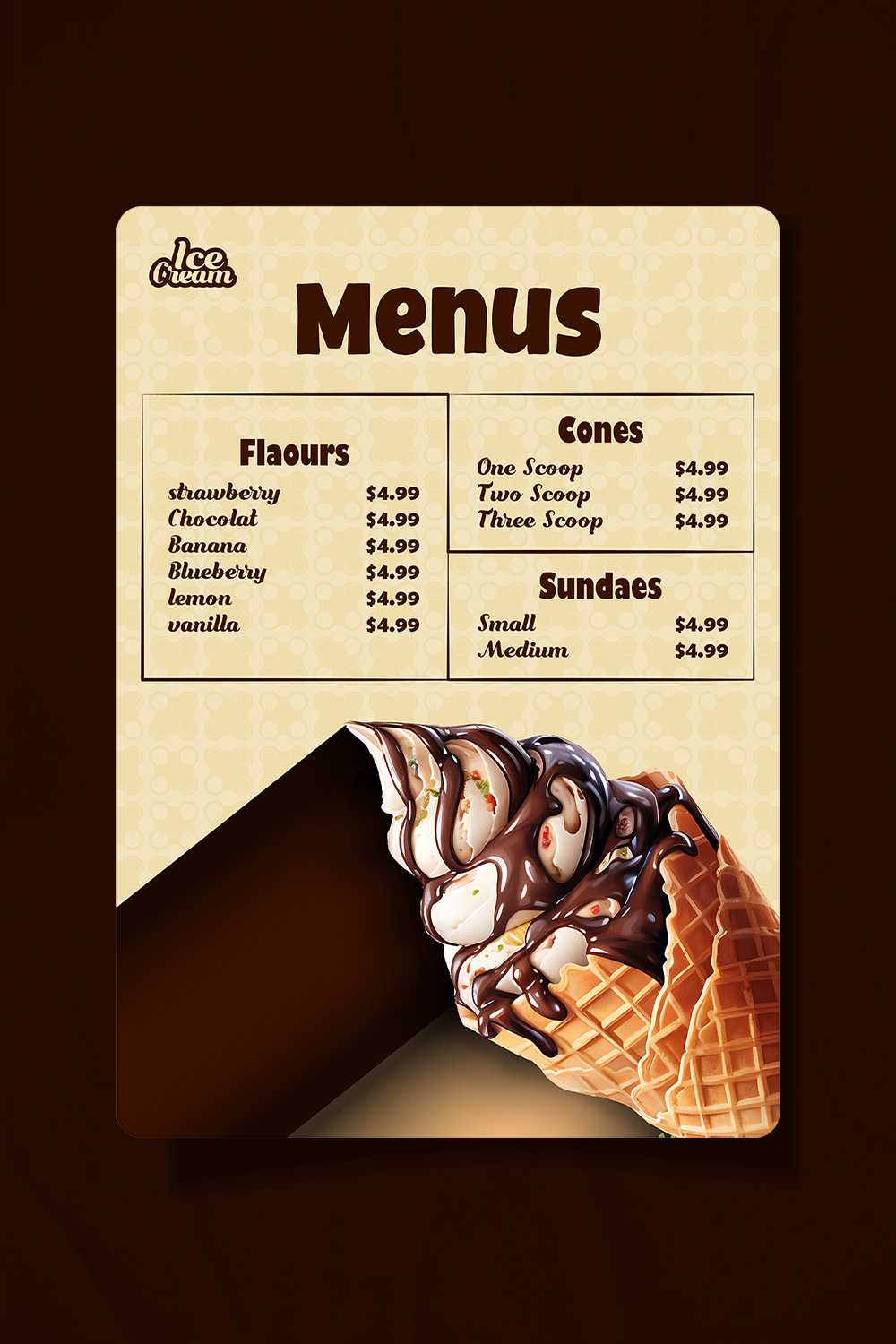 Creative ice cream menu template pinterest preview image.