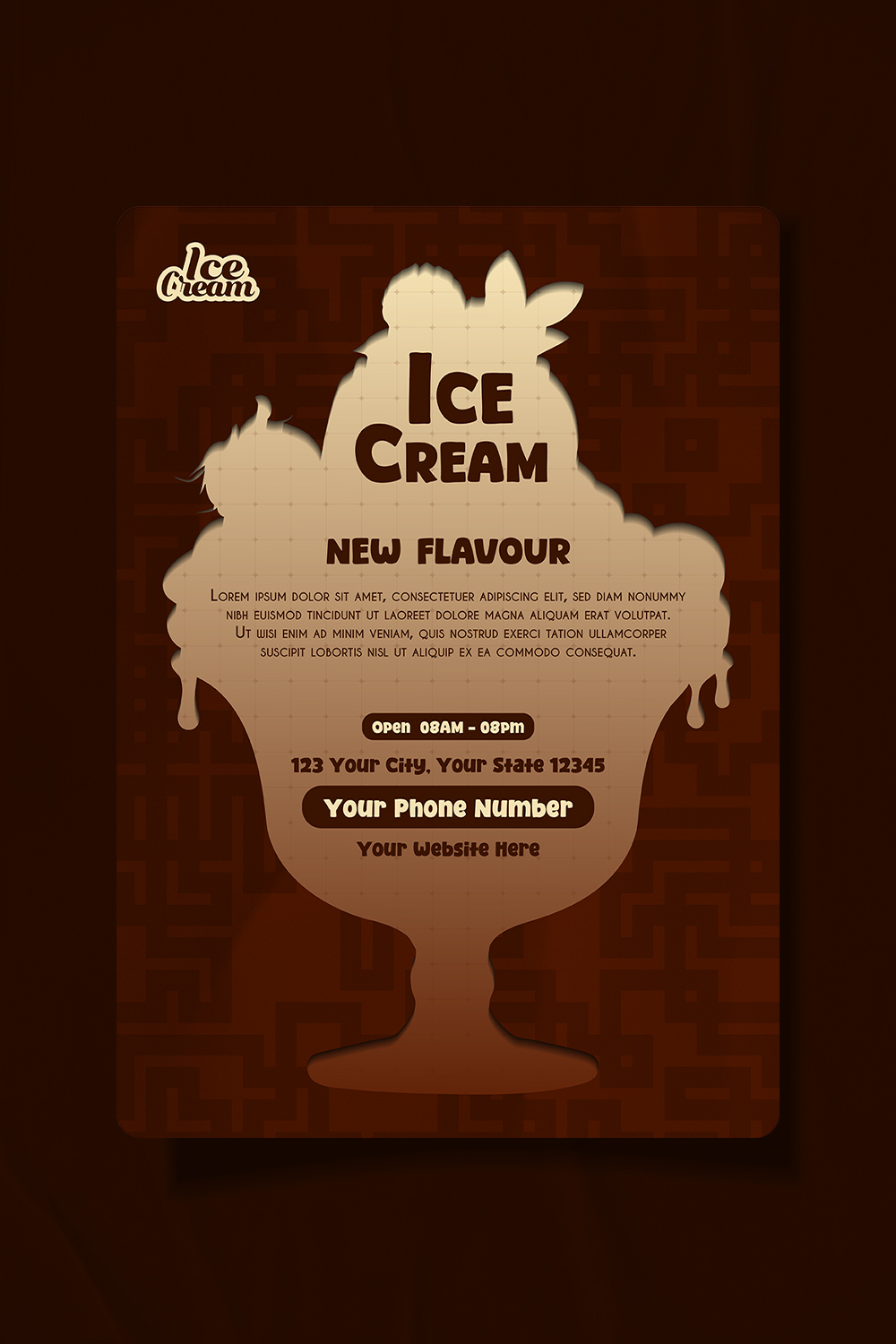 Professional Restaurant Chocolate Ice Cream Promotional Poster Design pinterest preview image.