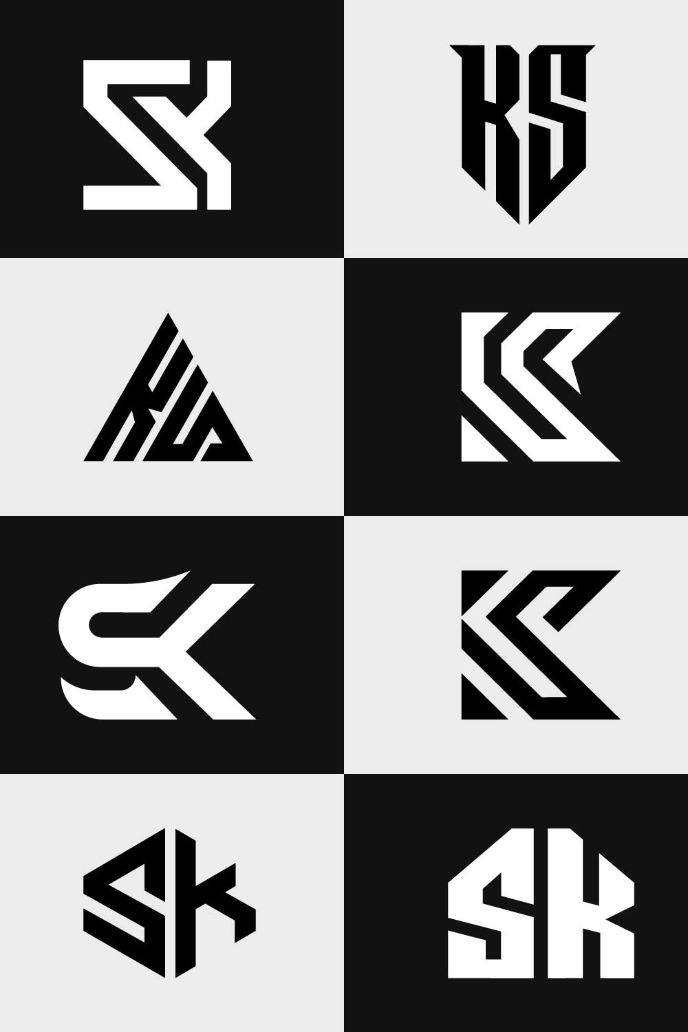 letter Sk or Ks abstract alphabet logo set pinterest preview image.