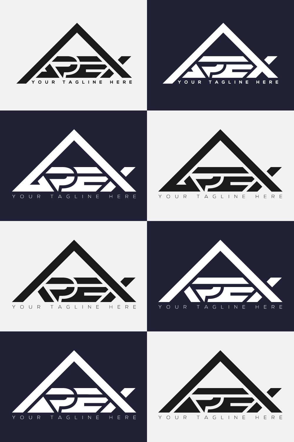 Apex 8 modern logo set with mountain peak symbol for adventure and tour branding pinterest preview image.