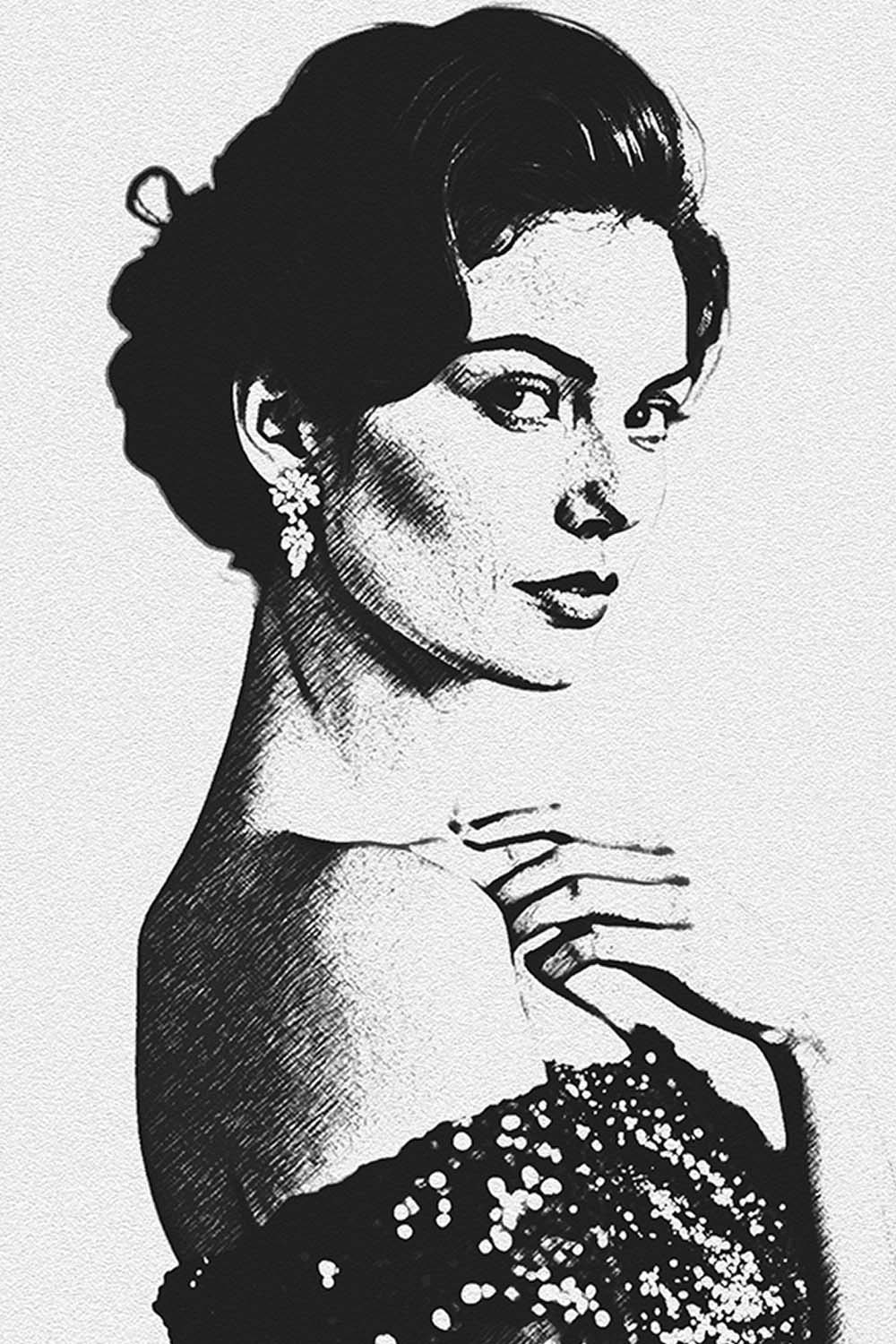 Pen Sketch Portrait Photoshop Action pinterest preview image.