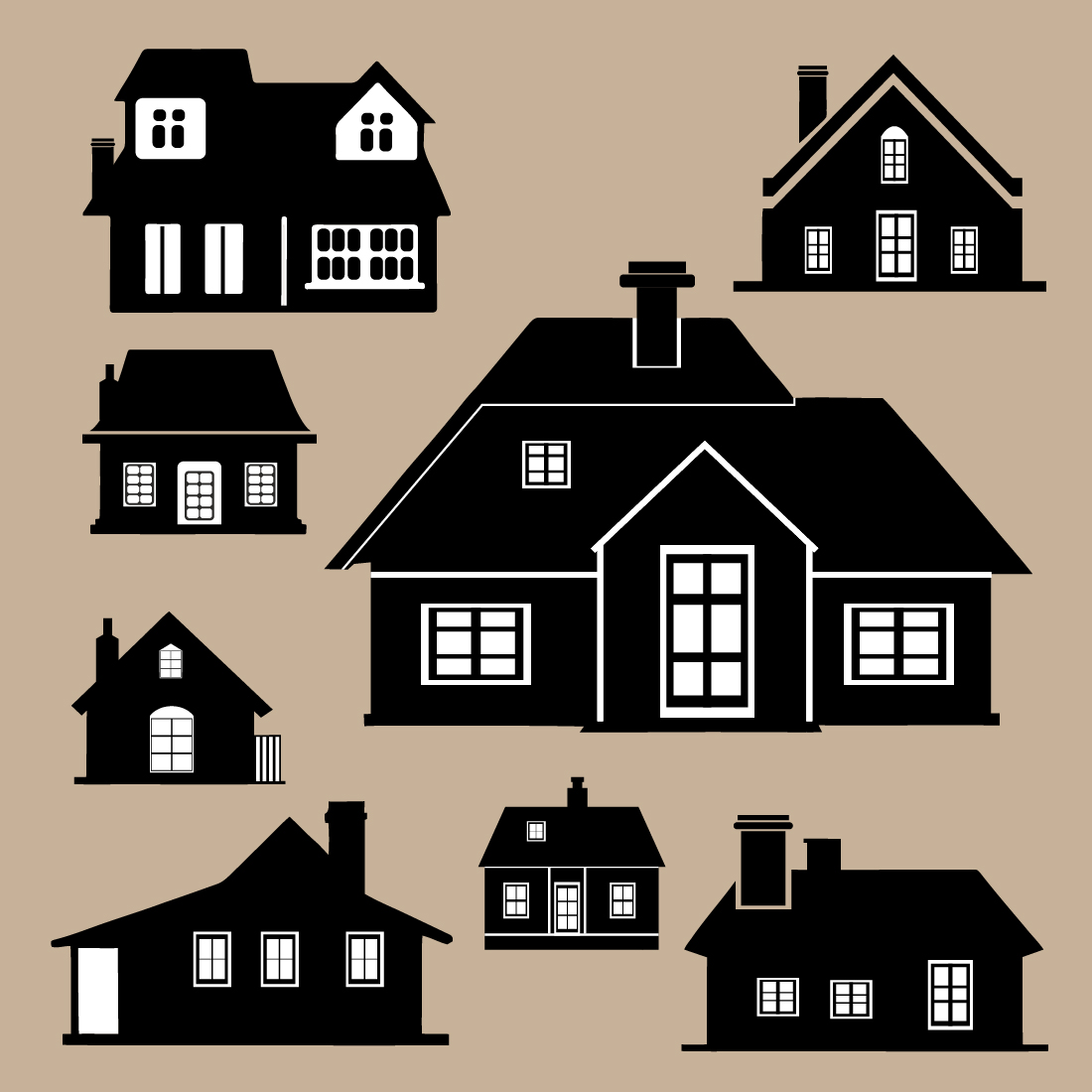 Hand Drawn House Silhouette Icons Set cover image.