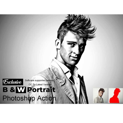 Exclusive B & W Portrait Photoshop Action cover image.