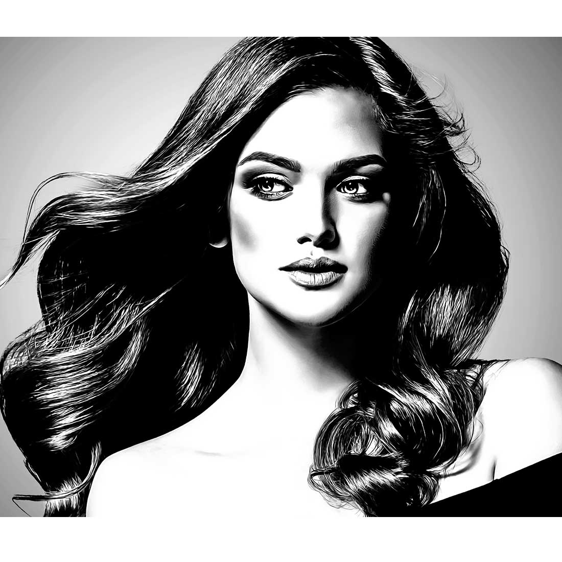 Exclusive B & W Portrait Photoshop Action preview image.