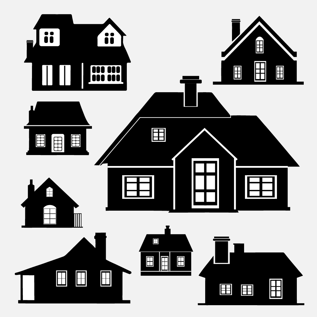 Hand Drawn House Silhouette Icons Set preview image.