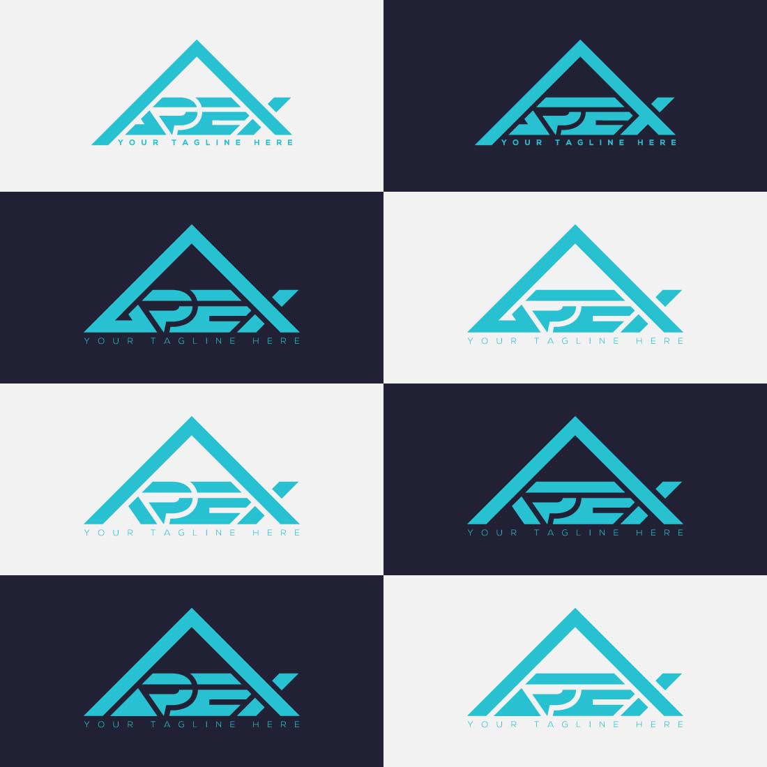 Apex 8 modern logo set with mountain peak symbol for adventure and tour branding preview image.