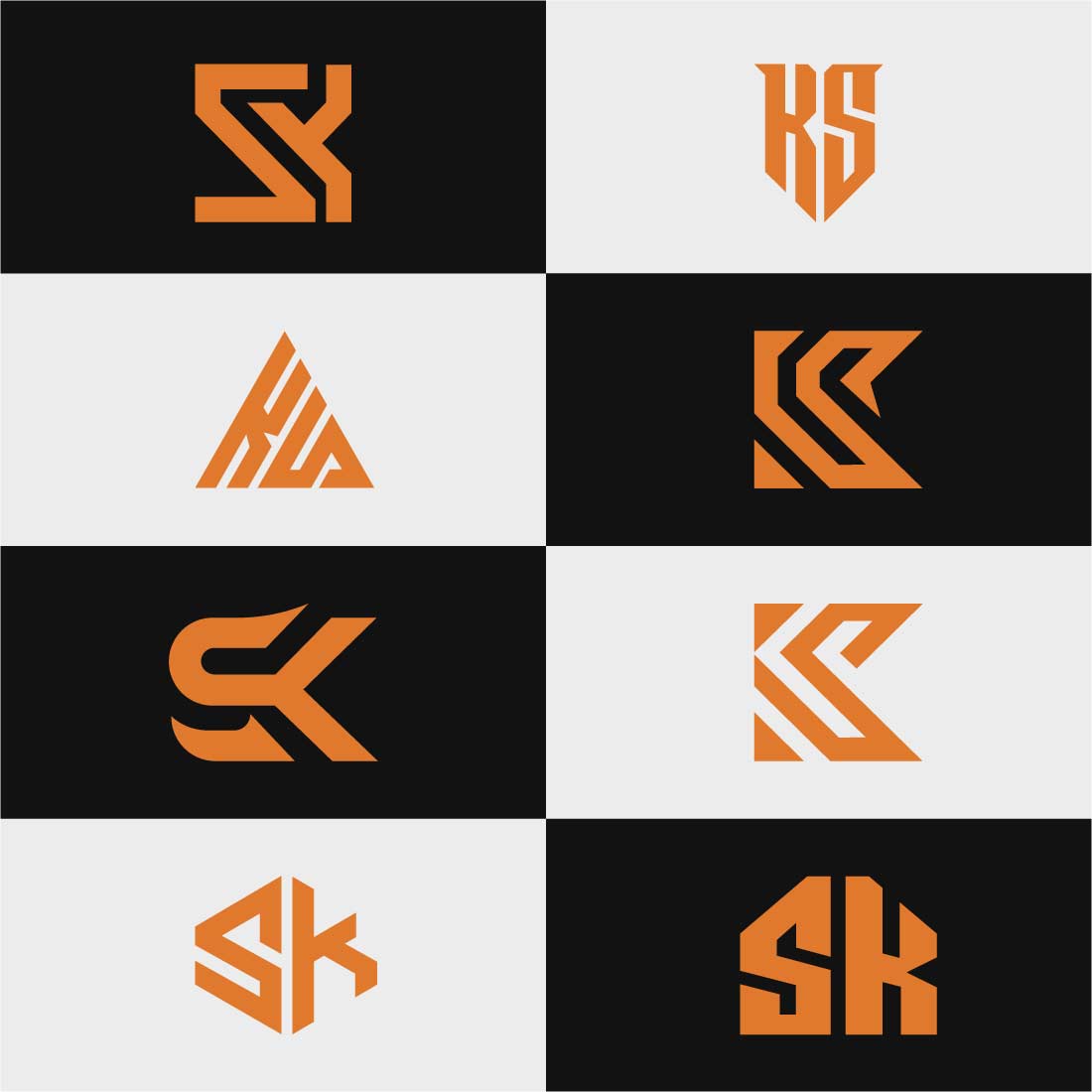 letter Sk or Ks abstract alphabet logo set preview image.