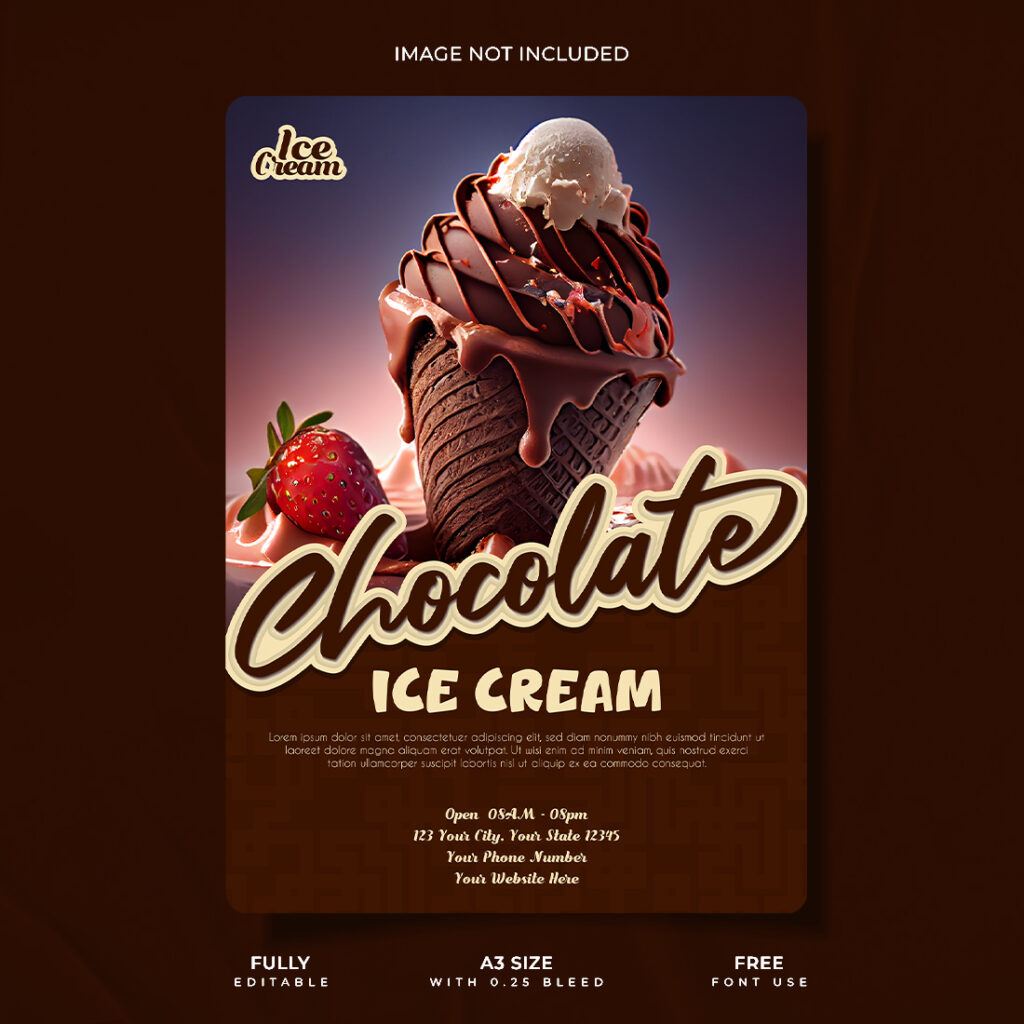 Chocolate ice cream promotional restaurant poster design. - MasterBundles