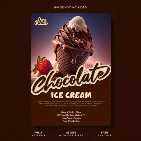 Chocolate ice cream promotional restaurant poster design cover image.