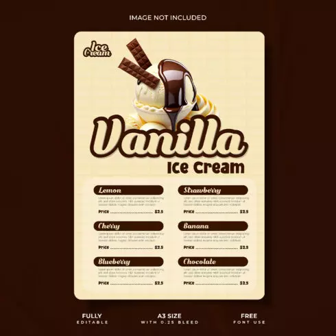 Vanilla ice cream restaurant promotional creative poster design cover image.