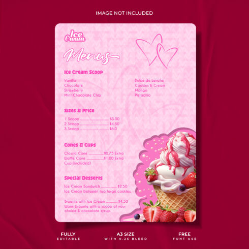 Professional ice cream menu template cover image.