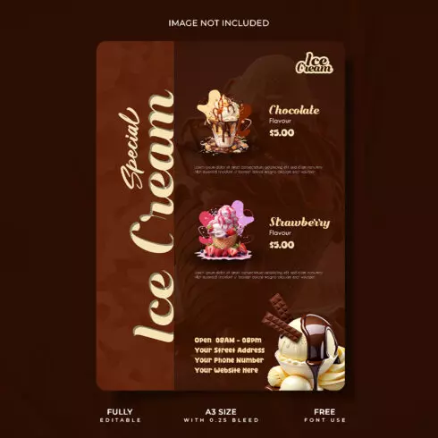 Chocolate ice cream promotional resturant poster design cover image.