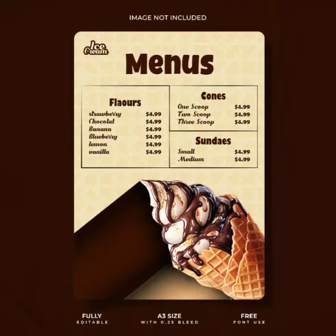 Creative ice cream menu template cover image.