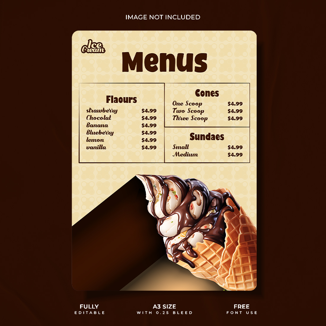 Creative ice cream menu template cover image.