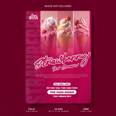 Professional Strawberry Ice Cream Professional Restaurant Menu Template cover image.