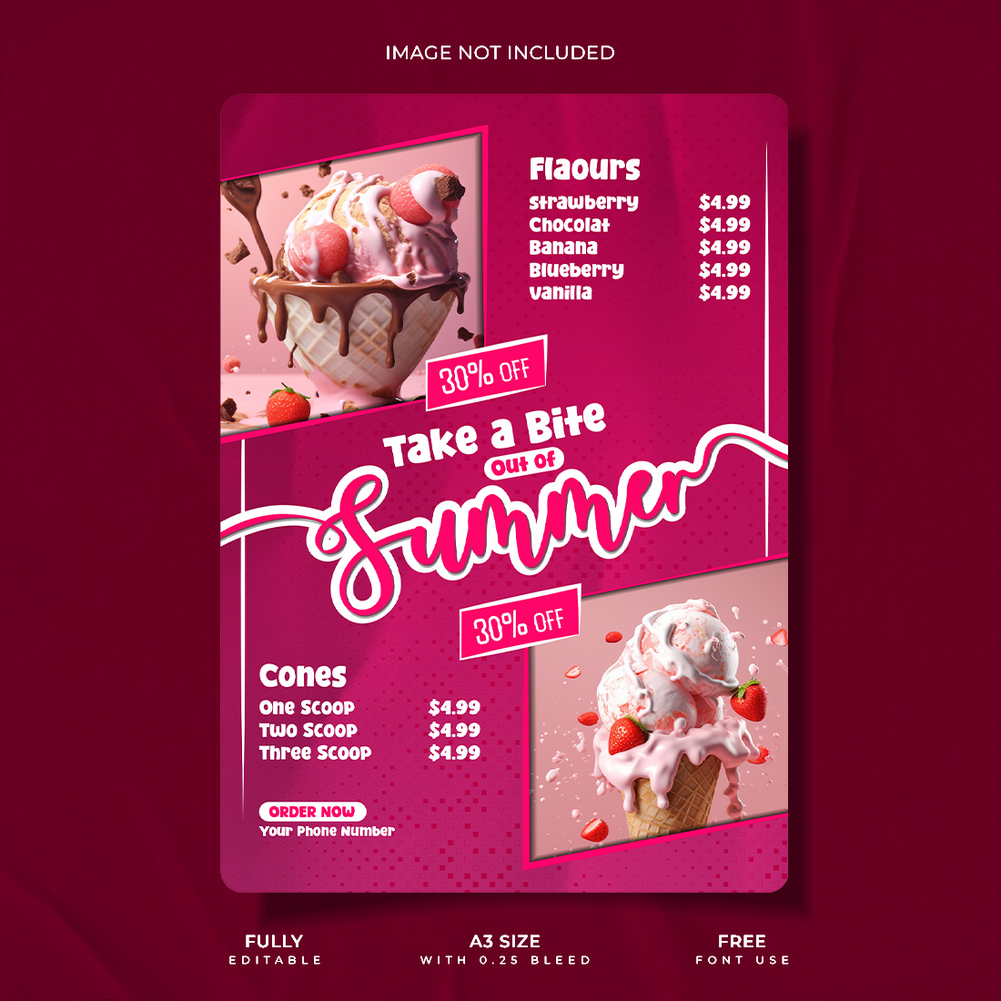 Creative ice cream poster design template preview image.