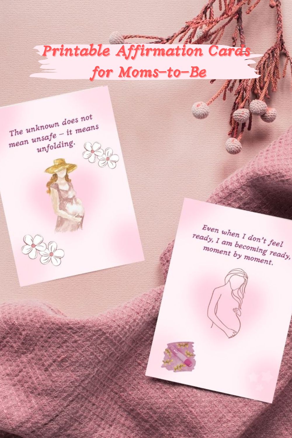 24 Printable Affirmation Card Bundle to Relieve Anxiety During Pregnancy pinterest preview image.