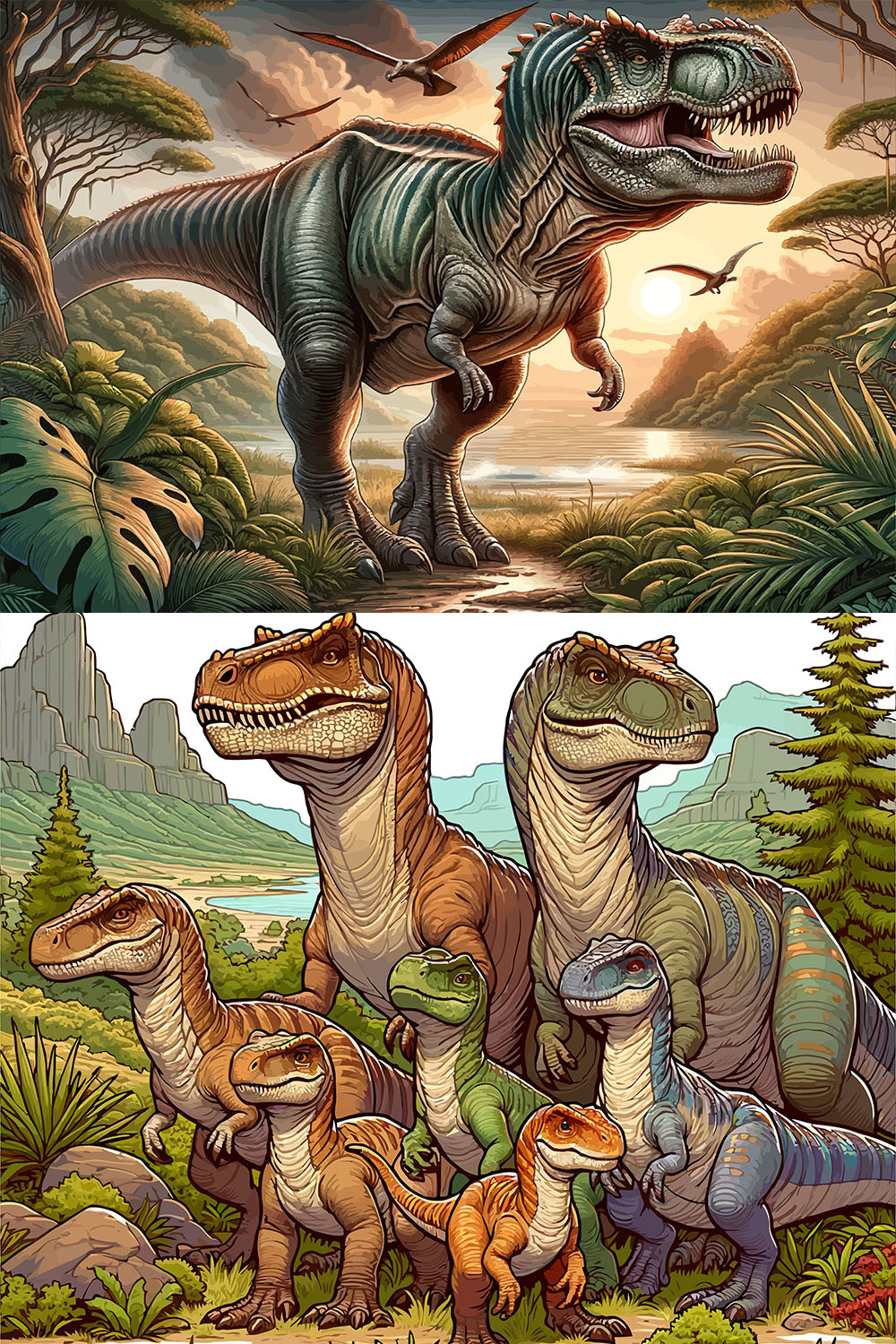 Dinosaurs Vector image Scalable, Printable, editable Collection pinterest preview image.
