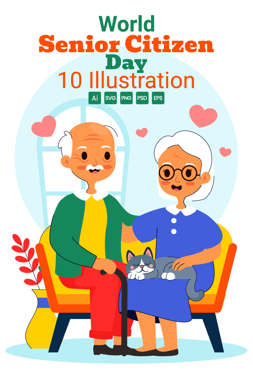 10 World Senior Citizen Day Illustration pinterest preview image.