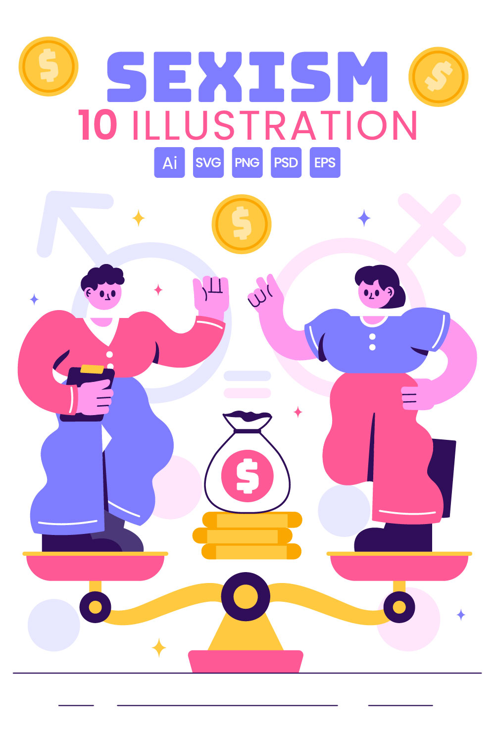 10 Sexism Awareness Illustration pinterest preview image.