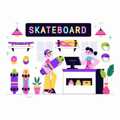 10 Skateboard Shop Illustration cover image.