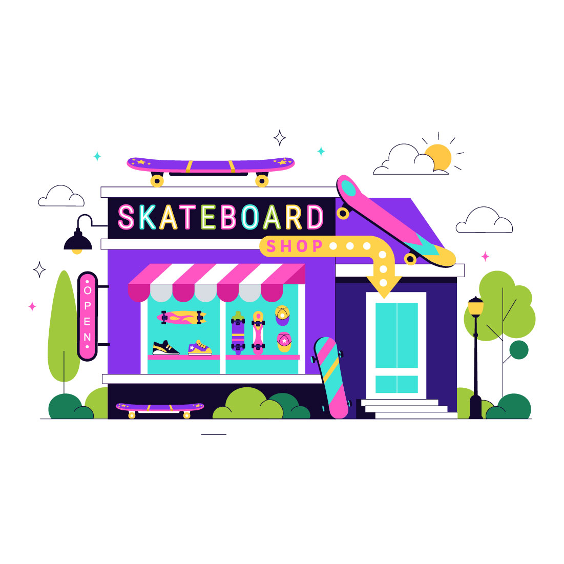 10 Skateboard Shop Illustration preview image.