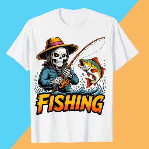 2 Design Skeleton Fisherman “Fishing” Graphic T-Shirt Skeleton Fisherman Catching Fish Graphic Shirt T-Shirt Design Graffiti motivation T shirt PNG File cover image.