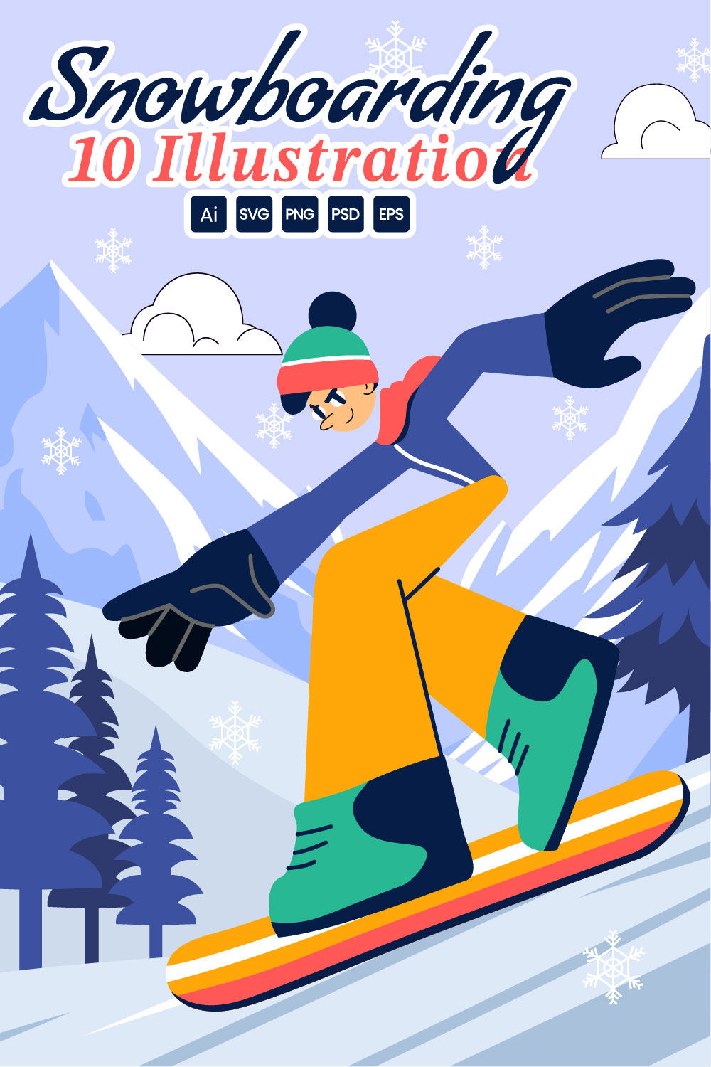 10 Snowboarding Sport Illustration pinterest preview image.