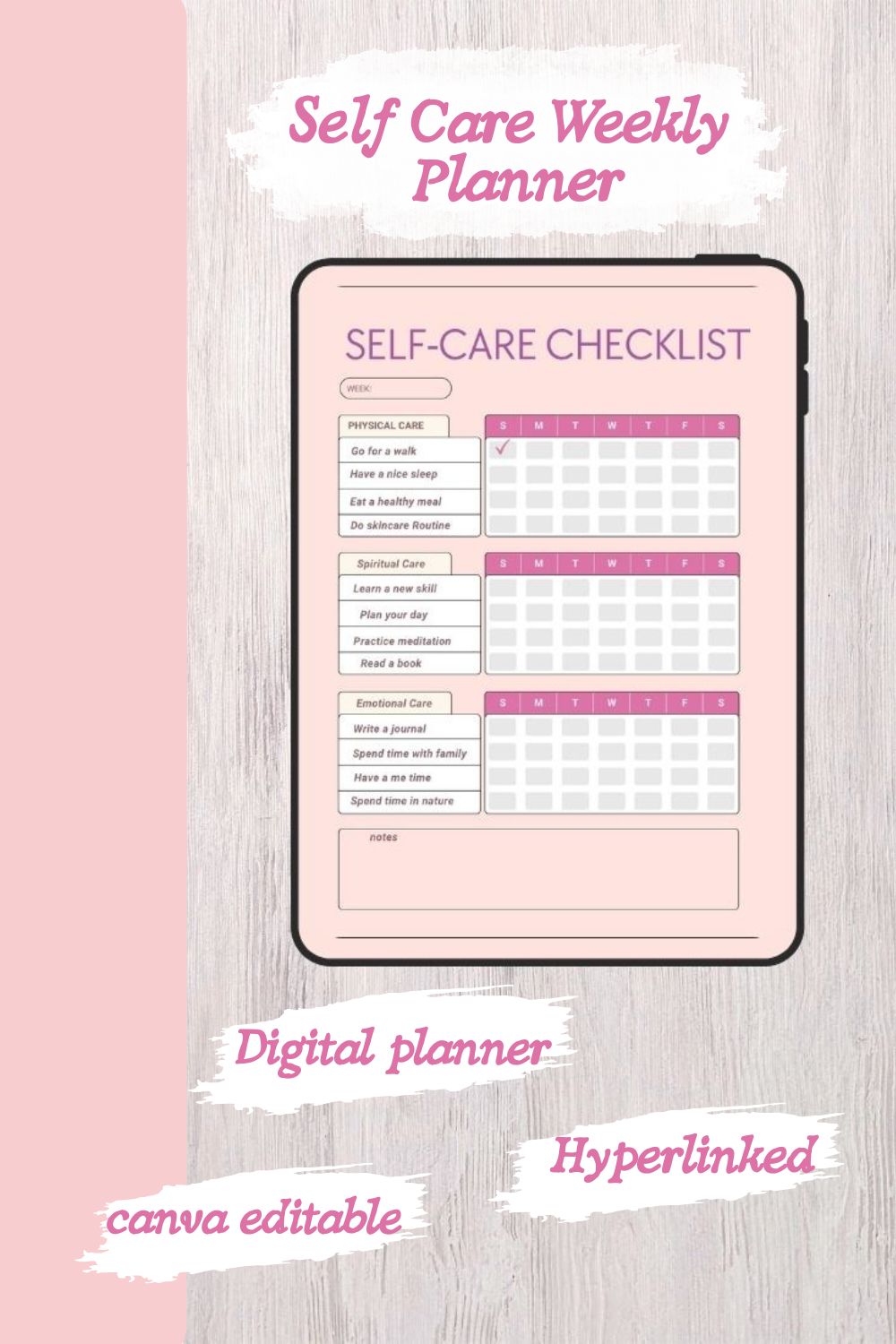 Self-Care Monthly Planner – 40 Pages Digital Bundle | Canva Editable PDF Template pinterest preview image.
