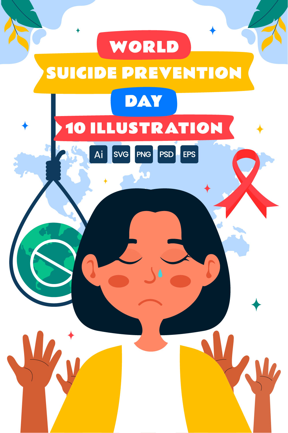 10 World Suicide Prevention Day Illustration pinterest preview image.