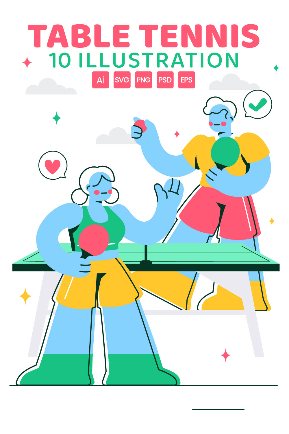 10 Table Tennis Sports Illustration pinterest preview image.