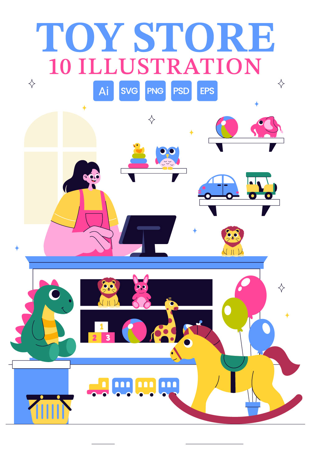 10 Toy Store Vector Illustration pinterest preview image.