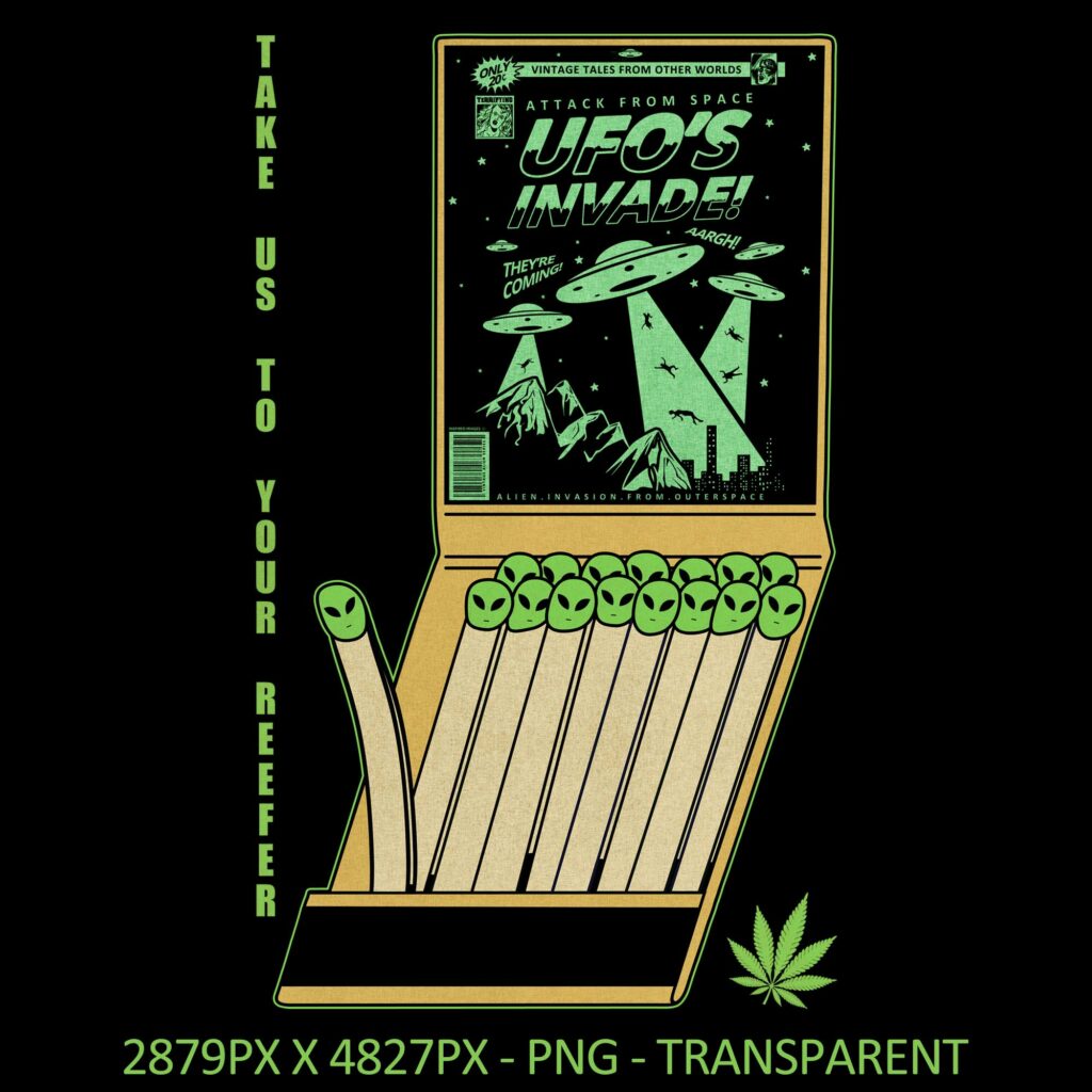 Ufo Alien Invasion Weed Matchbook - MasterBundles